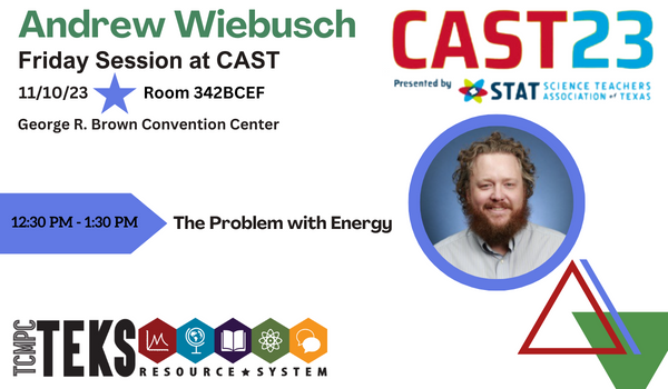 What is energy? Why are most answers to that question inadequate? Energy permeates all science disciplines through K-12, yet students continue to struggle. Join Andrew Wiebusch as he dives into this complex topic at CAST!

#STATCAST23
#TEKS_RS