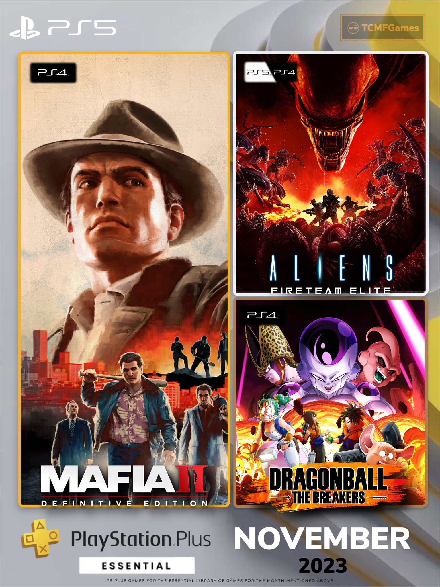 PlayStation on X: The PlayStation Plus Monthly Games for November are: ➕  Mafia II: Definitive Edition ➕ Dragon Ball: The Breakers ➕ Aliens Fireteam  Elite Full details:   / X