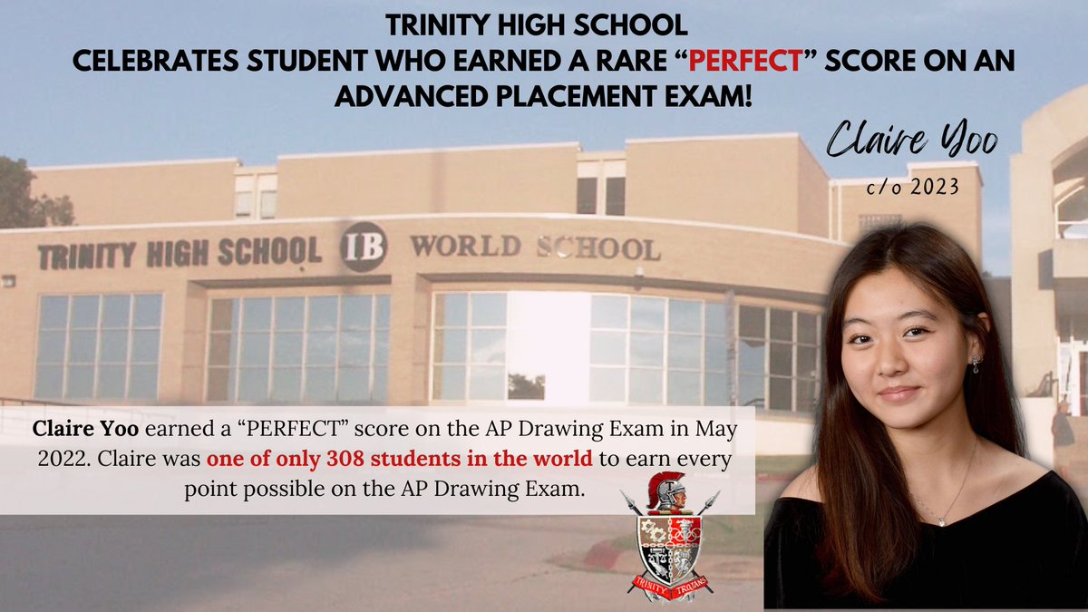Congratulations, Claire, on achieving a perfect score on your AP drawing exam in 2023! Your accomplishment is truly outstanding, and you're among a very select group of only 308 people worldwide to achieve this. T'z UP for your exceptional talent and hard work! 🎉👏👍