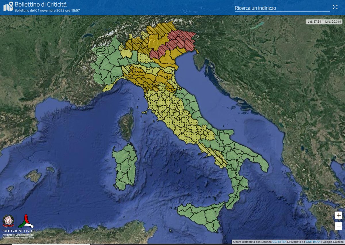 ⛈💨Piogge e temporali al Centro-Nord e venti fino a tempesta
🔔🔴Allerta ROSSA giovedì #2novembre per rischio idrogeologico in Friuli Venezia Giulia e Veneto
🔔🟠Allerta ARANCIONE in 7 regioni
🔔🟡Allerta GIALLA in 10
🔎Qui l’avviso meteo del #1novembre 👉bit.ly/3SrRKuv