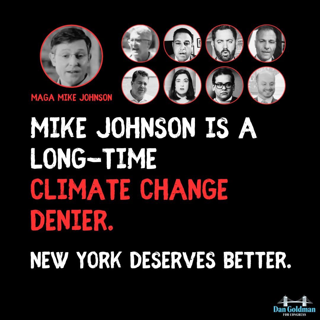 Today is @SpeakerJohnson’s eighth day as Speaker. In Congress, he has denied the impact of fossil fuels on climate change, has been bought and paid for by the oil/gas lobby, and has opposed clean energy investments. Every NY Republican voted for him. New Yorkers deserve better.