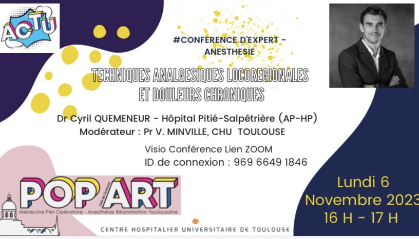 POpARToulouse's tweet photo. ✨OUI ! C’est ICI & c’est lundi !✨
Nous accueillons @_Lirycs_ pour une #ConfDExperts modérée par le Pr @minvillevincent @CHUdeToulouse
⚙️🛠️Techniques analgésiques loco régionales dans la PEC des douleurs chroniques 💥⏳
📅 lundi 6/11
🕓 16-17h
🔗 Zoom ⬇️ https://t.co/Fzf2rI0pFH