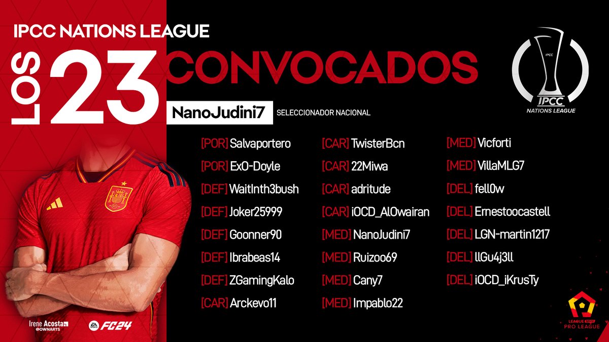 Estos serán nuestros 23 seleccionados para representar a España en la Nations League 🏆

<a href="/NanoJudini7/">NMM</a> 🇪🇸

#ipcc #proleaguespain #proleague
design <a href="/OwnArts/">Irene Acosta.</a>