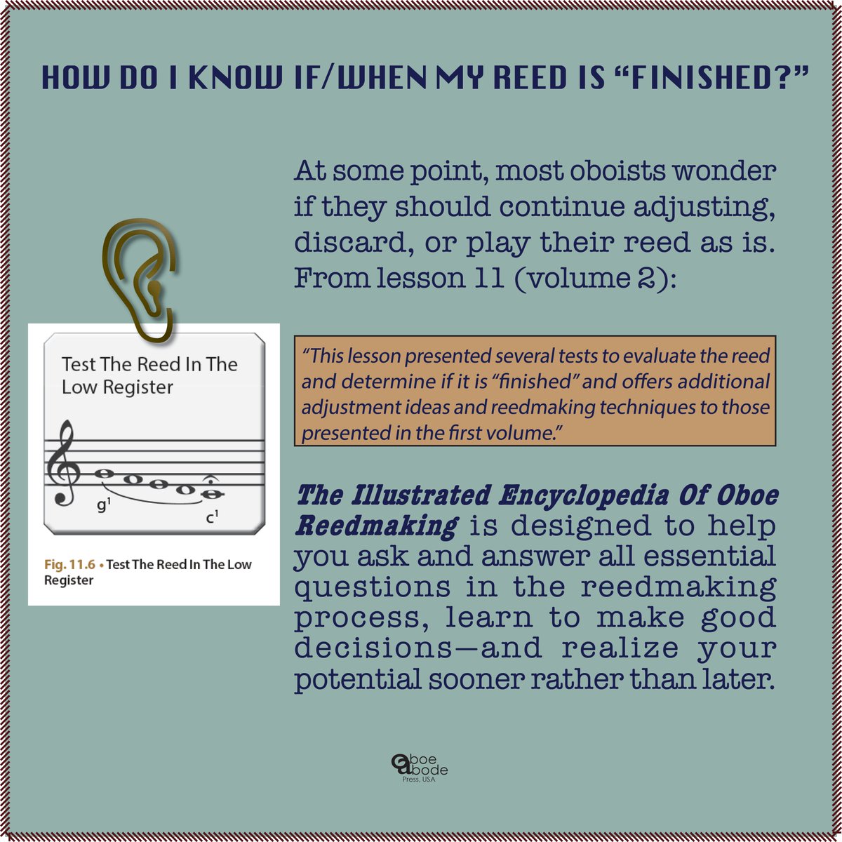oboeabode's tweet photo. HOW DO I KNOW IF/WHEN MY REED IS “FINISHED?”

Oboists wonder if they should continue adjusting,  discard, or play their reed as is. From vol 2:

“several tests to evaluate the reed and determine if it  is 'finished...”

https://t.co/RFTX94mdPx

#oboeabode #oboe #oboereeds https://t.co/qGUPXi04qP