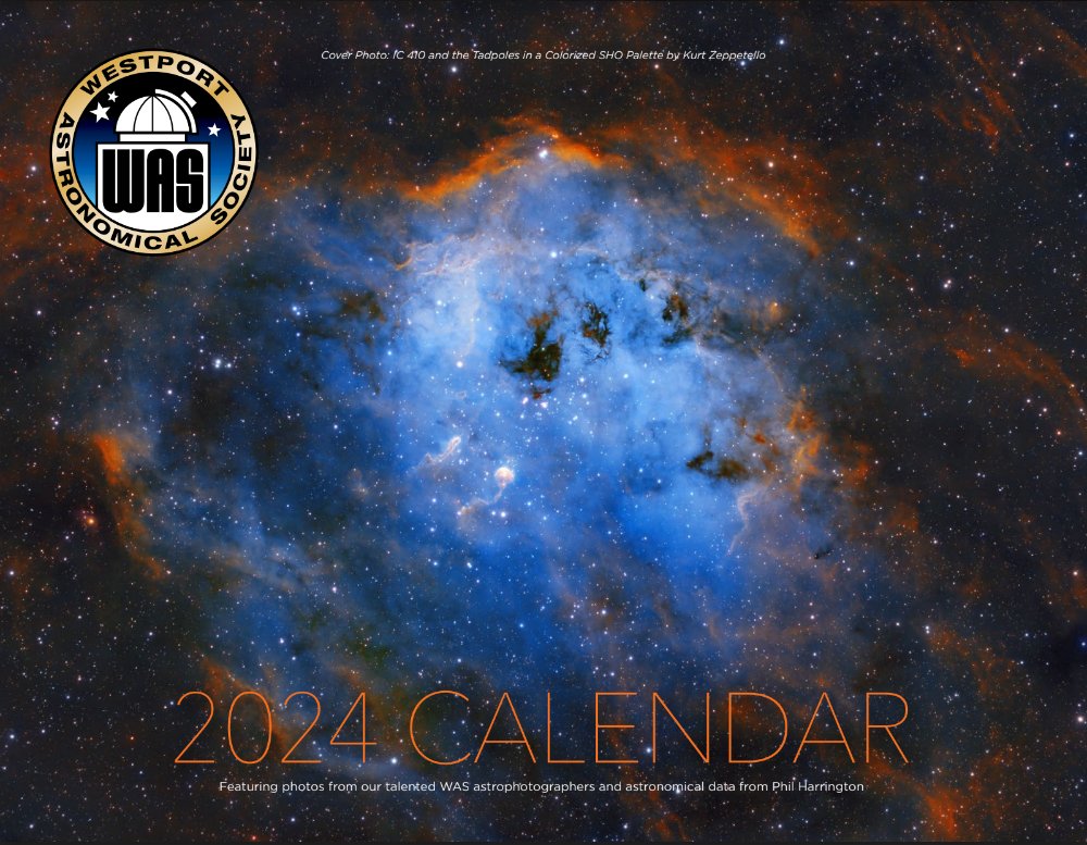 We expect a COLD and CLEAR night of Fall observing when we open the #WestportObservatory tonight, 11/1. Grab the all-new 2024 13-month WAS Calendar filled to the brim with our amazing astrophotographers' images from #WestportCT and beyond! Dress warm, and see you after 8 tonight!