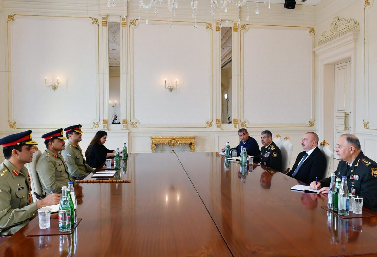 GDiplomacyLens's tweet photo. Gen. Syed Asim Munir, COAS, visited #Azerbaijan to boost military cooperation.He met @presidentaz &amp; other key officials to discuss defense collaboration.Azerbaijan's high operational readiness was praised &amp; both vowed to elevate their mutual cooperation
#MilitaryDiplomacy https://t.co/2fTJ4x4RDn