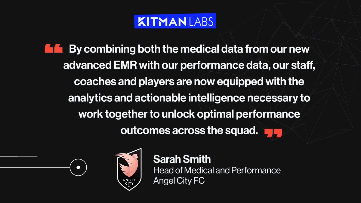 Kitman Labs (@kitmanlabs) on Twitter photo Exciting news! 🚀
<a href="/weareangelcity/">Angel City FC</a> is launching our Performance Optimization Solution across the club!
The team is taking performance to new heights by combining medical data with their performance data.
Read the release: bit.ly/477v4DO
<a href="/NWSL/">National Women’s Soccer League</a> #Soccer #Football Exciting news! 🚀
<a href="/weareangelcity/">Angel City FC</a> is launching our Performance Optimization Solution across the club!
The team is taking performance to new heights by combining medical data with their performance data.
Read the release: bit.ly/477v4DO
<a href="/NWSL/">National Women’s Soccer League</a> #Soccer #Football