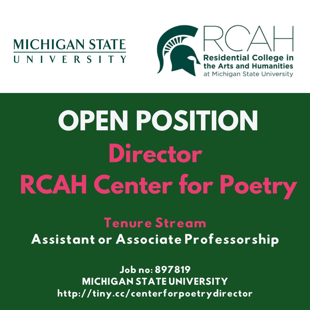 RCAH Center for Poetry at MSU (@centerforpoetry) on Twitter photo Join us! We're in search of a director/professor here at <a href="/RCAH_MSU/">rcah_msu</a>. View the posting here (closes Nov. 20): careers.msu.edu/cw/en-us/job/5… Join us! We're in search of a director/professor here at <a href="/RCAH_MSU/">rcah_msu</a>. View the posting here (closes Nov. 20): careers.msu.edu/cw/en-us/job/5…