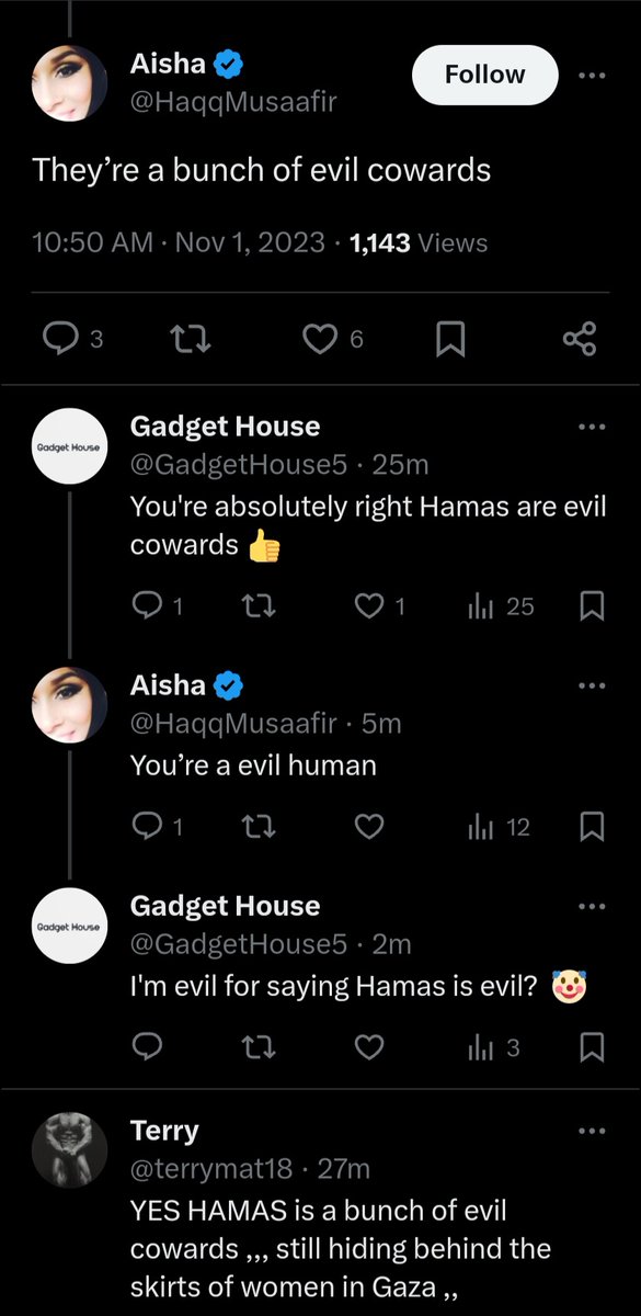 GadgetHouse5's tweet photo. These are typical terrorist supporters @HaqqMusaafir saying I'm evil for calling Hamas evil these people are monsters supporting terrorism publicly it's disgusting. Is this how muslims act ?

#HamasTerrorrists #IsraelWar #IsraelUnderAttack #IsraelPalestineConflict #Palestine https://t.co/zucqCP0o26