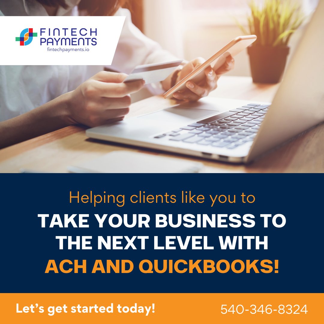 FT_Payments's tweet photo. Unlock the future of seamless financial management for your business with ACH and QuickBooks integration. 💼🚀

Say goodbye to manual tasks and hello to efficiency and growth.💰✨

Discover the power of streamlined payments today! 
📲 (540) FINTECH
🌐 https://t.co/GJ6M3k6NzY https://t.co/f1OmGSQd2K