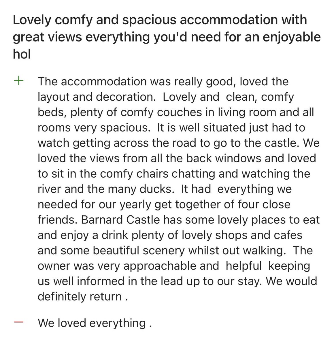 FiveRiverside's tweet image. What lovely feedback from our most recent guests!! So pleased they enjoyed their stay!  #holiday #weekendbreak #NorthEast #COUNTYDURHAM #barnardcastle #teesdale