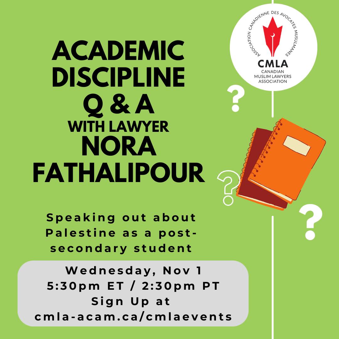 Muslim_Link's tweet photo. Academic Discipline Q&amp;A with Nora Fathalipour: Speaking Out about Palestine as a Post-Secondary Student Nov. 1 TODAY ONLINE Registration Required
https://t.co/zUK1BsenYy
Organized by @CMLAACAM https://t.co/UFUfrivRk6