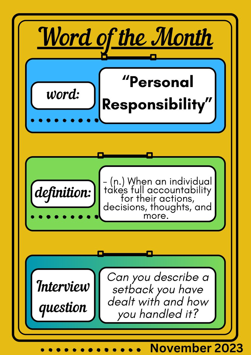 November's Word of the Month - Personal Responsibility 
#NCPortraitofAGraduate #DurableSkills