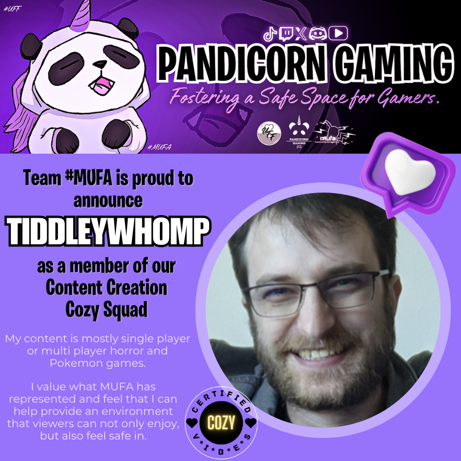 Pandic0rnGaming's tweet photo. β¨WELCOME TO THE MUFA SQUAD β¨
Pandicorn Gaming is proud to announce the next member of our #TeamMUFA Cozy Crew:
@Tiddleywhmp
Be sure to follow them on Twitch and all other socials as well! https://t.co/cvA3zTZy6s