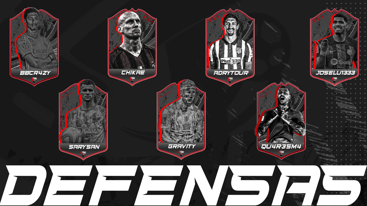 Seguimos presentando nuestro muro infranqueable en la línea defensiva 🤼
Estos 7 jugadores serán los encargados de partir piernas e intimidar a los delanteros rivales ⚰️

🇪🇸<a href="/Sarysan_Vfo/">Sarysan23</a> 
🇪🇸<a href="/BbCr4zy19/">BbCr4zy19</a> 
🇮🇪 #Gravitycorp
🇪🇸<a href="/Chikaee1/">Chikaee</a> 
🇪🇸<a href="/Joselu1333/">Joselu</a> 
🇪🇸<a href="/adritour_01/">ADryTouR</a> 
🇪🇸 <a href="/Qu4r3sM4PT/">Qu4r3sM4</a>