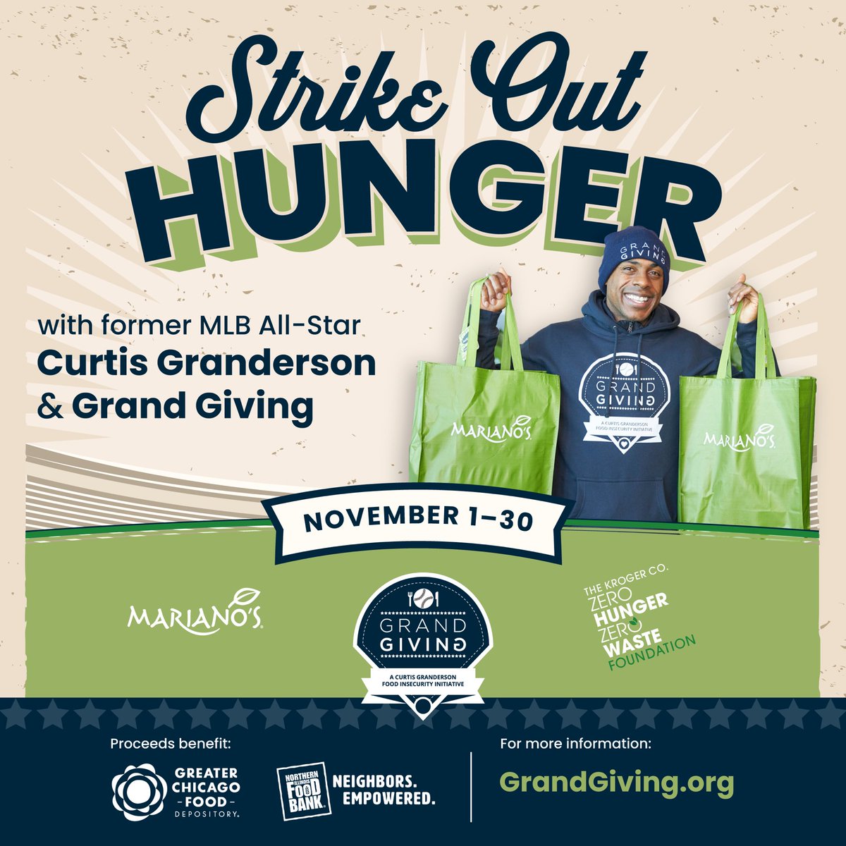 I’m thrilled to be a part of Curtis Granderson’s grandgiving.org  food insecurity awareness &amp; fundraising campaign with <a href="/MarianosMarket/">Mariano's</a>. This month at stores in Chicagoland, you can donate at the register or self-checkout with proceeds benefiting local food banks.