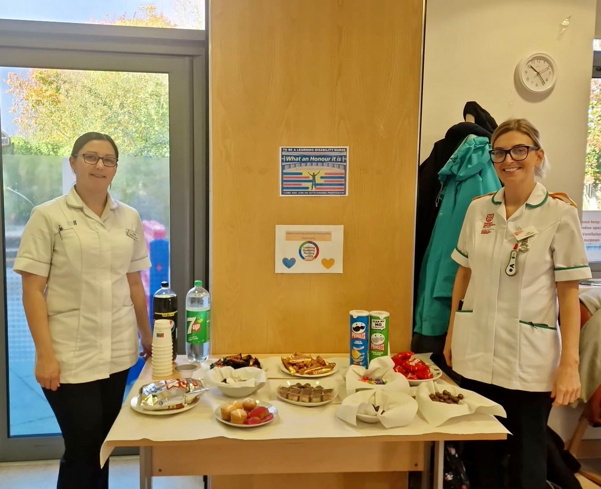 SouthernHSCT's tweet photo. Our nurses in the Dorsy Ward in our Bluestone Unit in Craigavon Area Hospital having fun and treats for #LDNurseDay
Pictured are Jennie Lee Sims, Lead Nurse for Mental Health Inpatients and Joe Walker, Assistant Director for Mental Health Inpatients with the nursing team. https://t.co/oJZFDXgGJ3