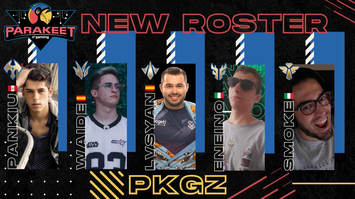 taniesportscz's tweet photo. ¡Atención, Parakeetos!

sobran palabras para presentar el roster de 🦜ParakeetGallaezia🦜

🪓 TOP: @Anticuchito1011
🦍 JNG: @Waide_LoL
⚔️ MID: @LvsyanLoL
🏹 ADC: Eneino
🛡️ SUP: @smoke__lol

¡Vamos a por todas, equipo! 💪 #PKGZ https://t.co/RyqOIHTlCg