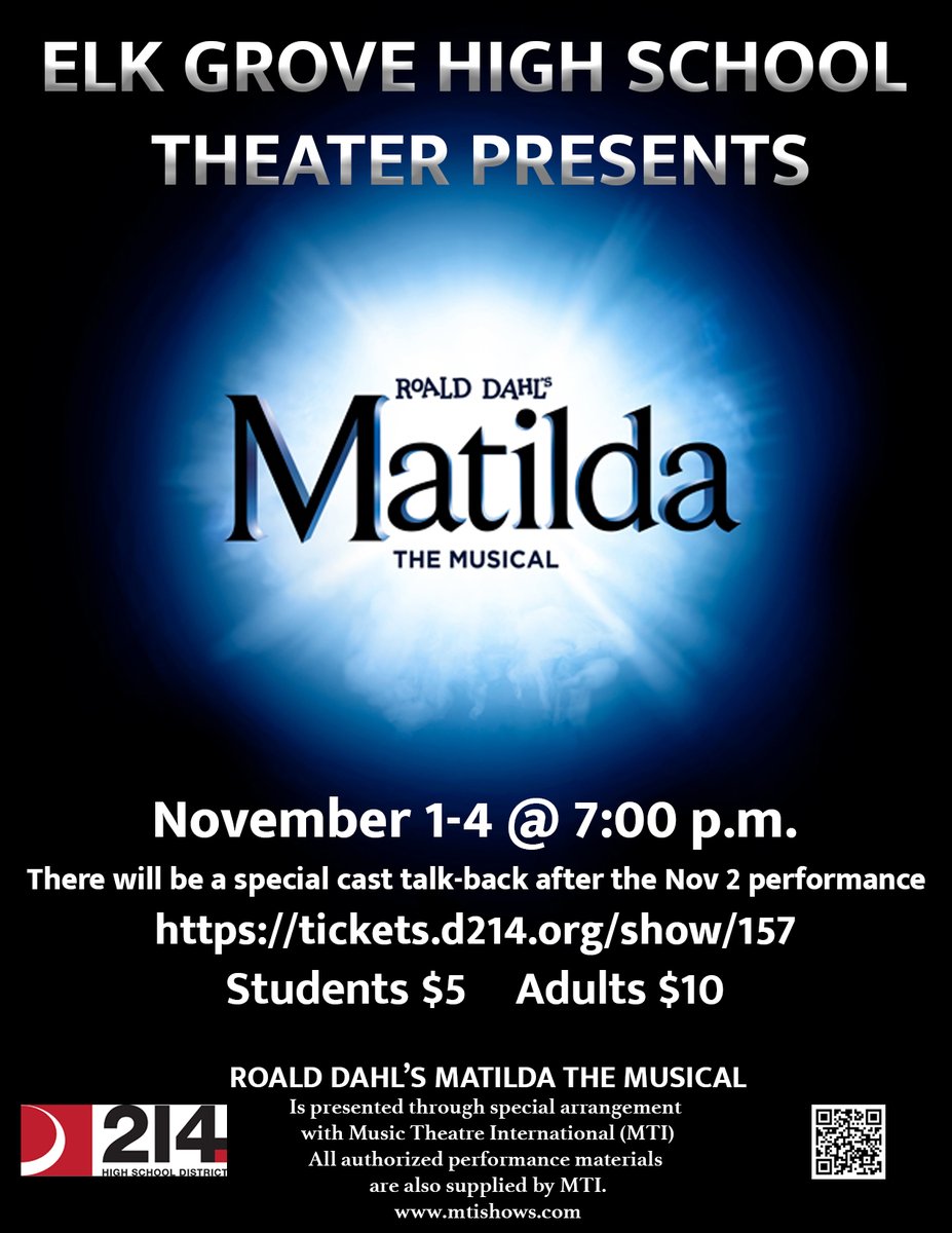 d214finearts's tweet image. Break legs @EGFineArts @EGSpeechTheatre and the @ElkGrove_HS on your opening and run this week.  Grab your tickets today @District214 students, staff, and community!!