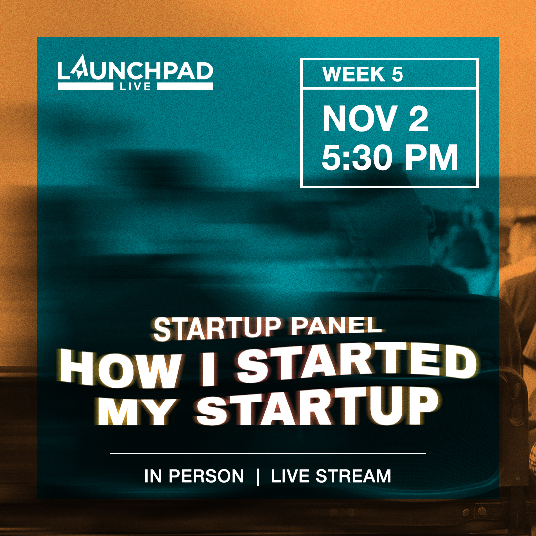 Join us for an inspiring panel discussion in Week 5 of Launchpad Live! You'll hear from three successful entrepreneurs: Colin Dalton, Co-founder of Neuraura, Jason Hendrick, Founder of OceanML, and Rana Hyatt, Founder of Solis. Register at lu.ma/oy6q0lnj