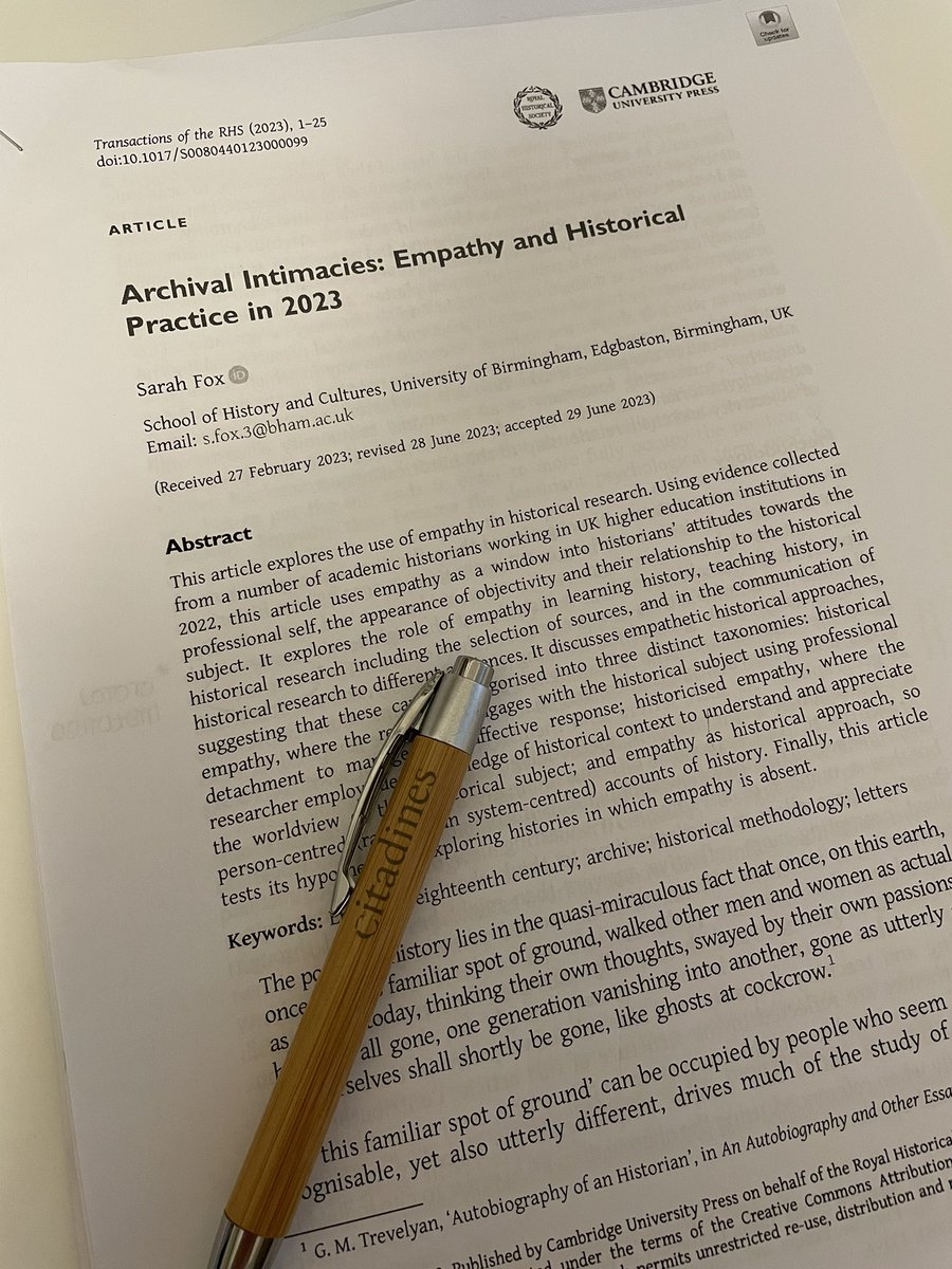 Today we discussed <a href="/sarahfoxhistory/">Sarah Fox</a> Archival Intimacies - empathetic perspective, historicised empathy &amp; historical empathy. Lively debate about subjectivities of the historical subject, researcher, archivist &amp; reader; does hist. research need empathy and should we teach it? 🤯