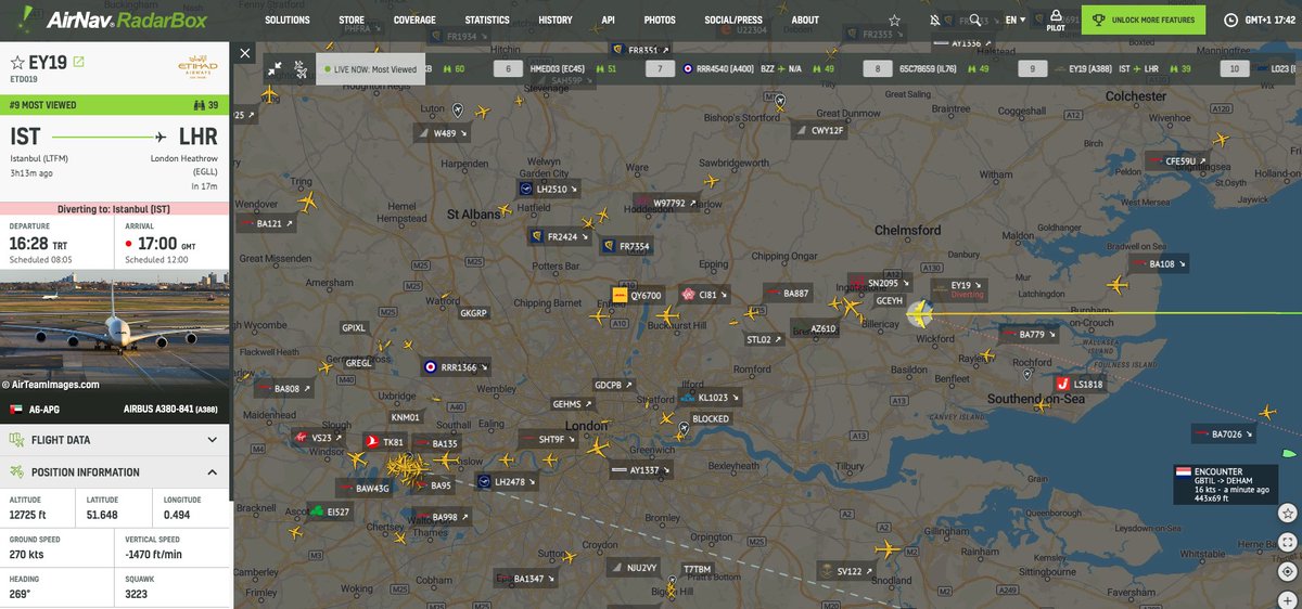 AirNavRadar's tweet photo. Etihad #EY19 is landing at London Heathrow after it earlier diverted to Istanbul https://t.co/XCF7oga7Qu https://t.co/HTftMtM5zW