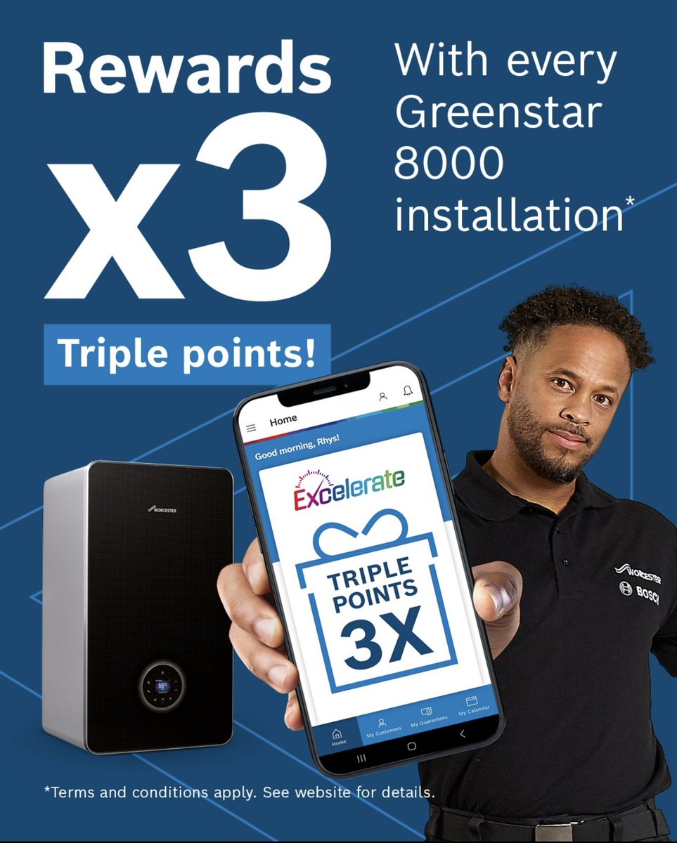 They say good things come in threes!

That's why we're giving you TRIPLE POINTS for every Greenstar 8000 Life or Style boiler you register through Excelerate.