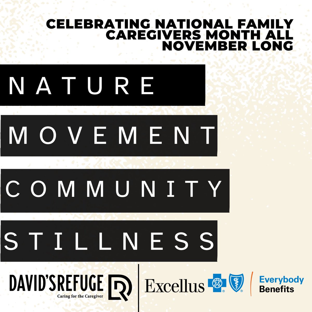 All November long we will introduce you to caregivers, hear about their journey and learn about ways we ALL can incorporate NATURE MOVEMENT COMMUNITY and STILLNESS into our daily lives to combat BURNOUT!

#Nationalfamilycaregiversmonth #caregiver #nonprofit #cny #november