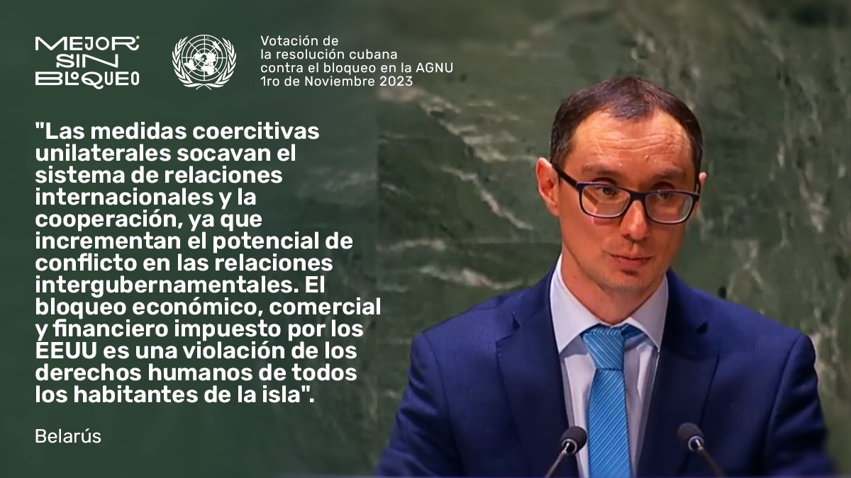 La comunidad internacional reconoce que el bloqueo de EEUU es una violación flagrante de los derechos humanos del pueblo de Cuba. #MejorSinBloqueo