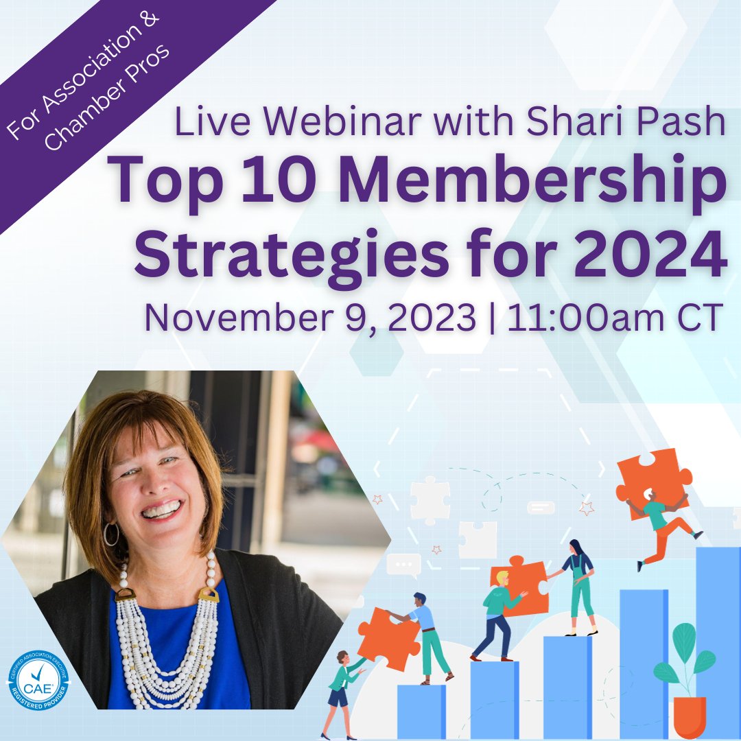 [CAE WEBINAR] Join membership expert Shari Pash for fresh ideas and tools for membership growth, engagement, and retention.
Register now » bit.ly/49fDXNI

#SmarterAssociationSoftware #GrowthZoneAMS #MemberSuitebyGrowthZone #assnchat #chamberofcommerce #ChamberPros