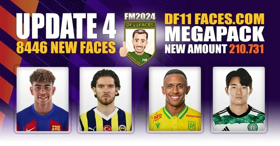 Passion4FM's tweet photo. Get ready for #FM24 release - Update Football Manager 2024 with the player face of Lamine Yamal
Here is the 4. Update pack of DF11 Faces Megapack by @DF11Faces & his team!
Update 4 adds 8446 player faces extending the #DF11Faces Megapack to over 210.000 ๐คฏ๐
https://t.co/VA43un017s