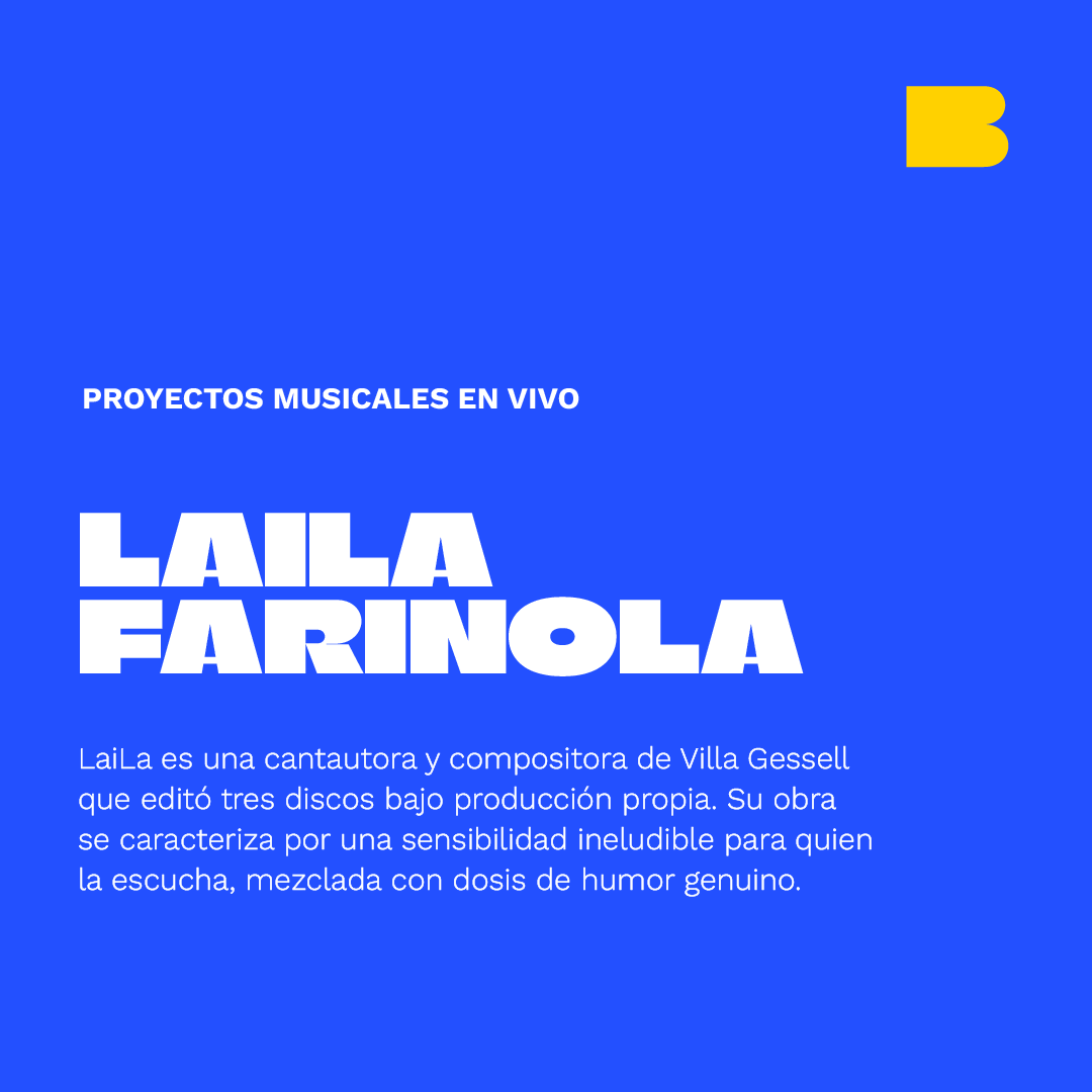 Estxs son lxs ganadores de las Convocatorias Especiales 💥

Laila Farinola (Villa Gesell, 1990) es compositora, cantautora y productora, y una de lxs 7 ganadorxs de la convocatoria Proyectos Musicales en vivo.

¡Felicitaciones! 🎙️ #LaBienal10Años