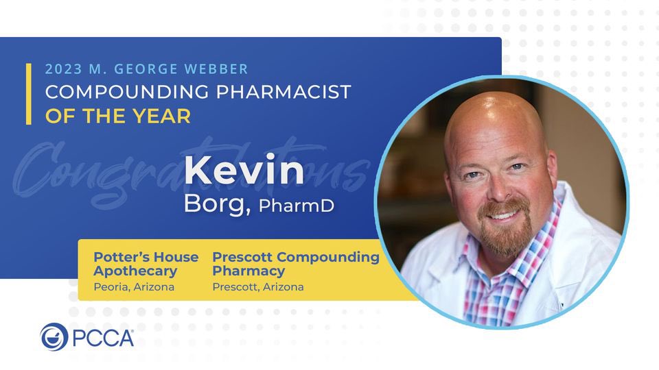 Congrats! to CPG alumnus Dr. Kevin Borg on being named the 2023 M. George Webber, PhD, Compounding Pharmacist of the Year by the Professional Compounding Centers of America (PCCA). We are thrilled for you, Dr. Borg! #MWUproud