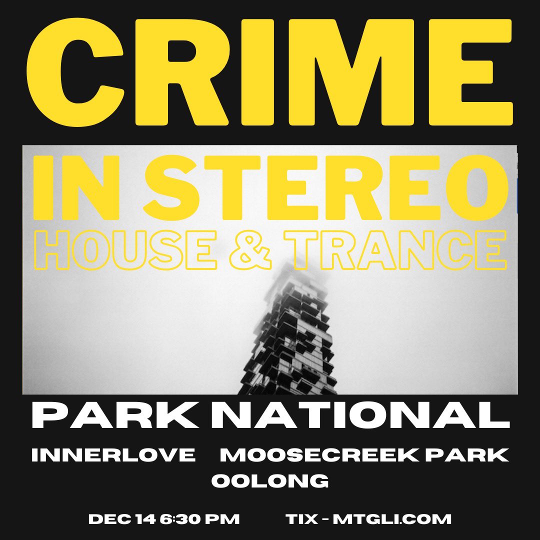stacked fuckin bill at AMH this december with @CrimeinStereo , @_innerlove , @moosecreekpark , and @Oolongli420 🖤