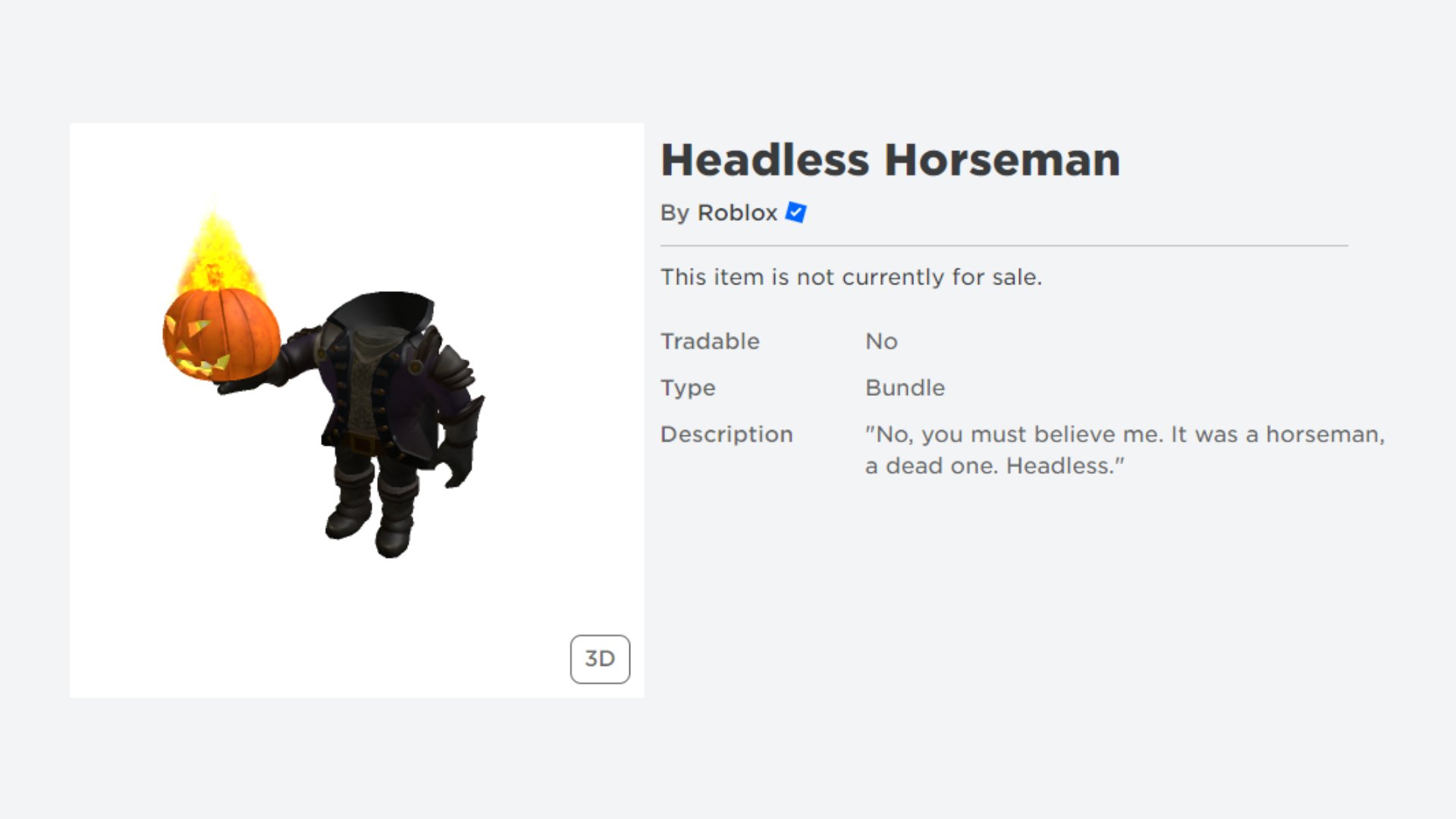 RBXNews on X: Roblox Headless Horseman has been taken off-sale