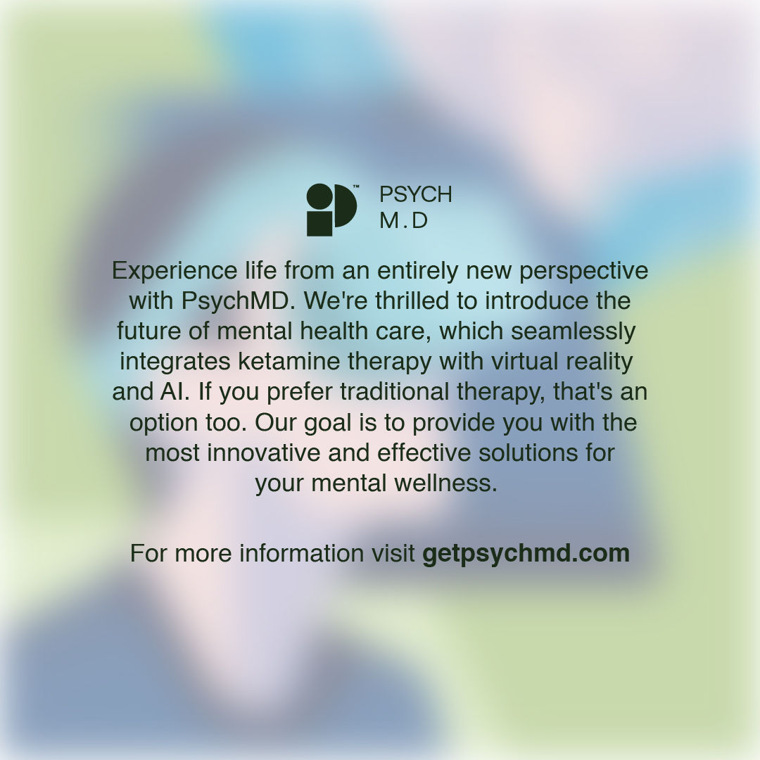 We're excited to unveil the future of mental health care, seamlessly merging the transformative power of ketamine therapy with virtual reality and AI. For more information, visit getpsychmd.com #PsychMD #athometherapy #treatdepression #mentalhealth #mentalwellness #ptsd