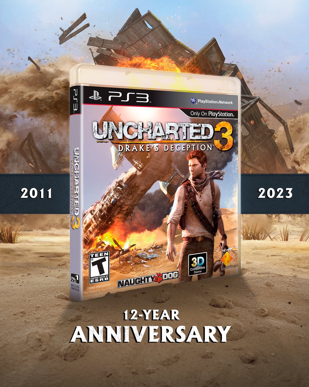 Naughty Dog on X: It's been 12 years since Nathan Drake's spectacular  crash landing in the desert. ✈📦🏜 Happy anniversary to UNCHARTED 3:  Drake's Deception! What is your favorite moment from this