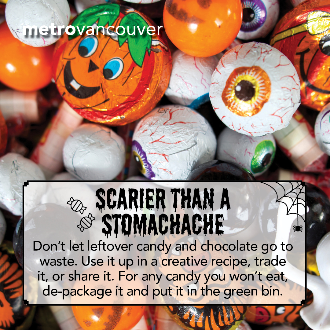 MetroVancouver's tweet photo. Have no fear – post-Halloween tips are here! Try these easy tips to reduce waste and make next year even more spooktacular.🎃#metrovancouver #ZeroWaste #EveryBiteCounts #ThinkThriceAboutYourClothes @lfhw_ca https://t.co/fl4quDK2rX