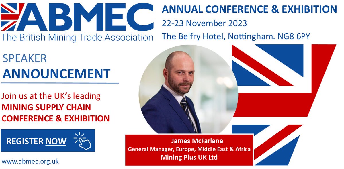New speaker announcement at the <a href="/AbmecUK/">ABMEC UK</a> Annual Conference &amp; Exhibition 22-23 November 2023
There's still time to register but spaces are limited! bit.ly/3ONzYhX
#Mining <a href="/MiningPlus_/">Mining Plus</a>