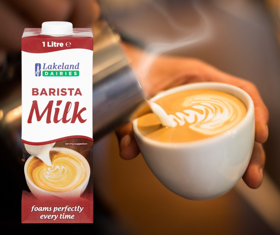 Our Lakeland Dairies Barista Milk is a specialist foamable milk that is long-life and ambient. It delivers impressive frothy results which last from the first to the last sip!
Available from leading wholesalers.
#BaristaMilk #Coffee #coffeeshop #barista #baristadaily