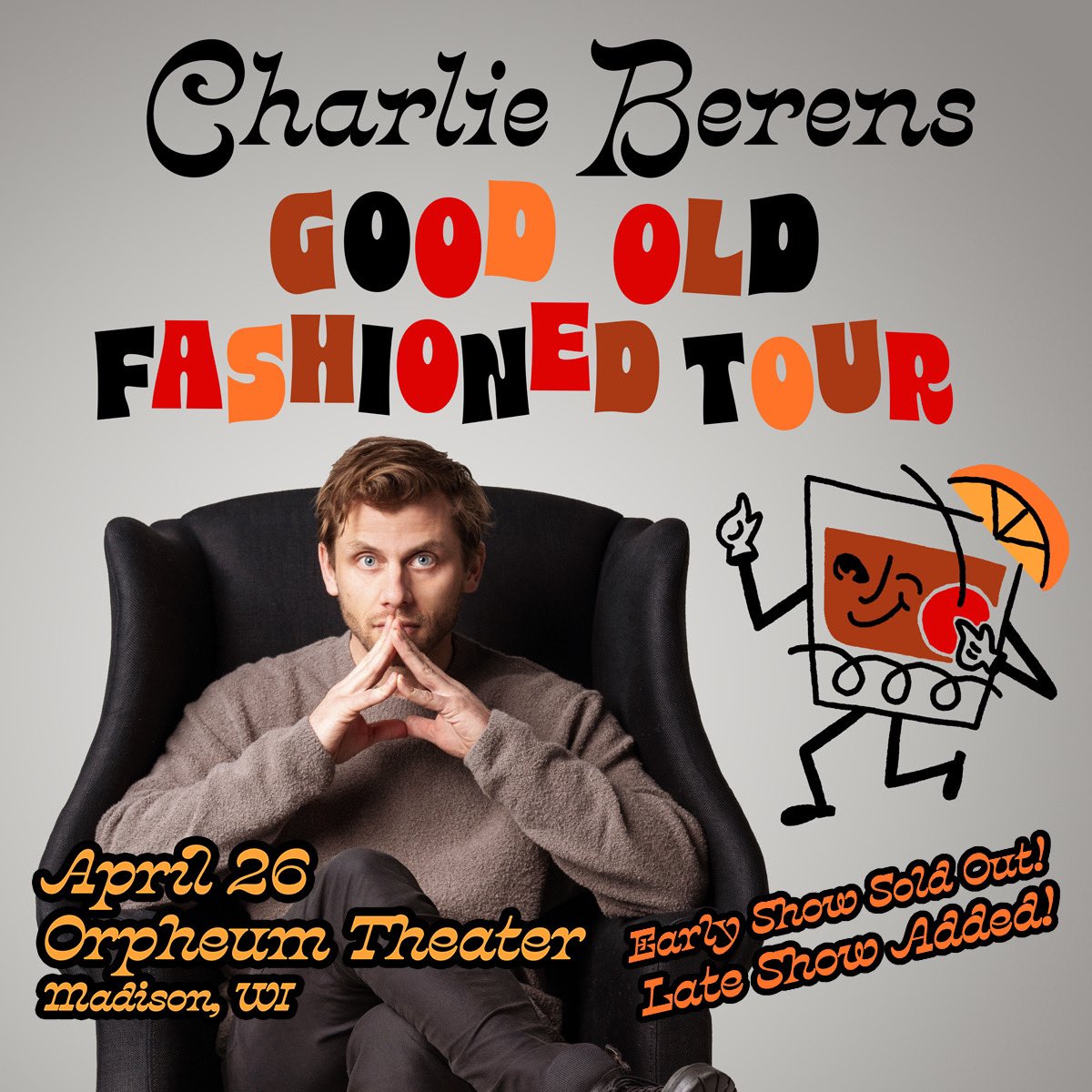 Just Announced! We’re adding a 9:30pm @CharlieBerens show on April 26! Early show sold out (nice Midwestern hospitality, Madison)! Tickets go on sale at 1pm CT today. Get yours at 🎟️bit.ly/CharlieBerensL…