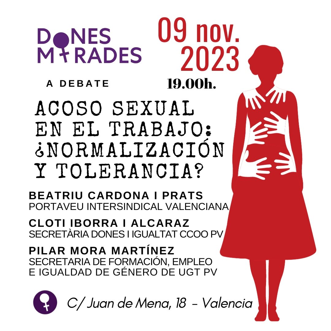 "Sólo existe aquello de lo que se habla".
No nos callarán.
Os esperamos el próximo 9 de noviembre a las 19 horas.
<a href="/BeatriuCardona/">Beatriu Cardona i Prats</a> 
<a href="/ciborra_cloti/">Cloti Iborra</a> 
<a href="/PMoraUGT/">Pilar Mora Martínez</a>