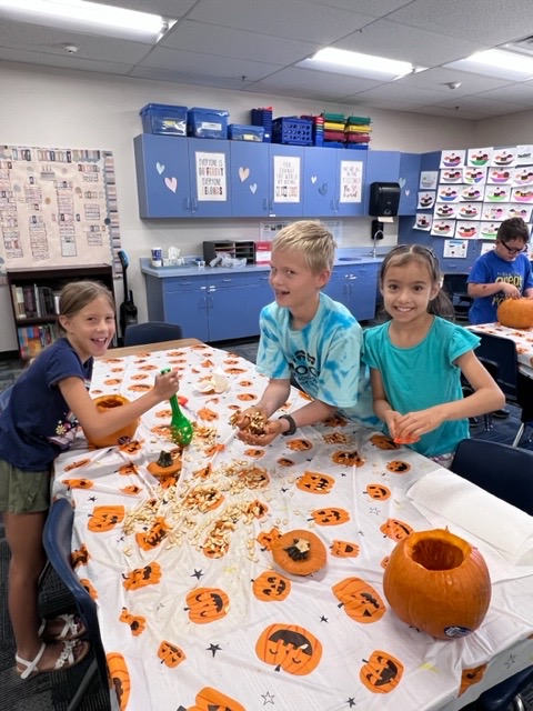 3rd grade gifted math students solved math problems with hands on pumpkin activities.