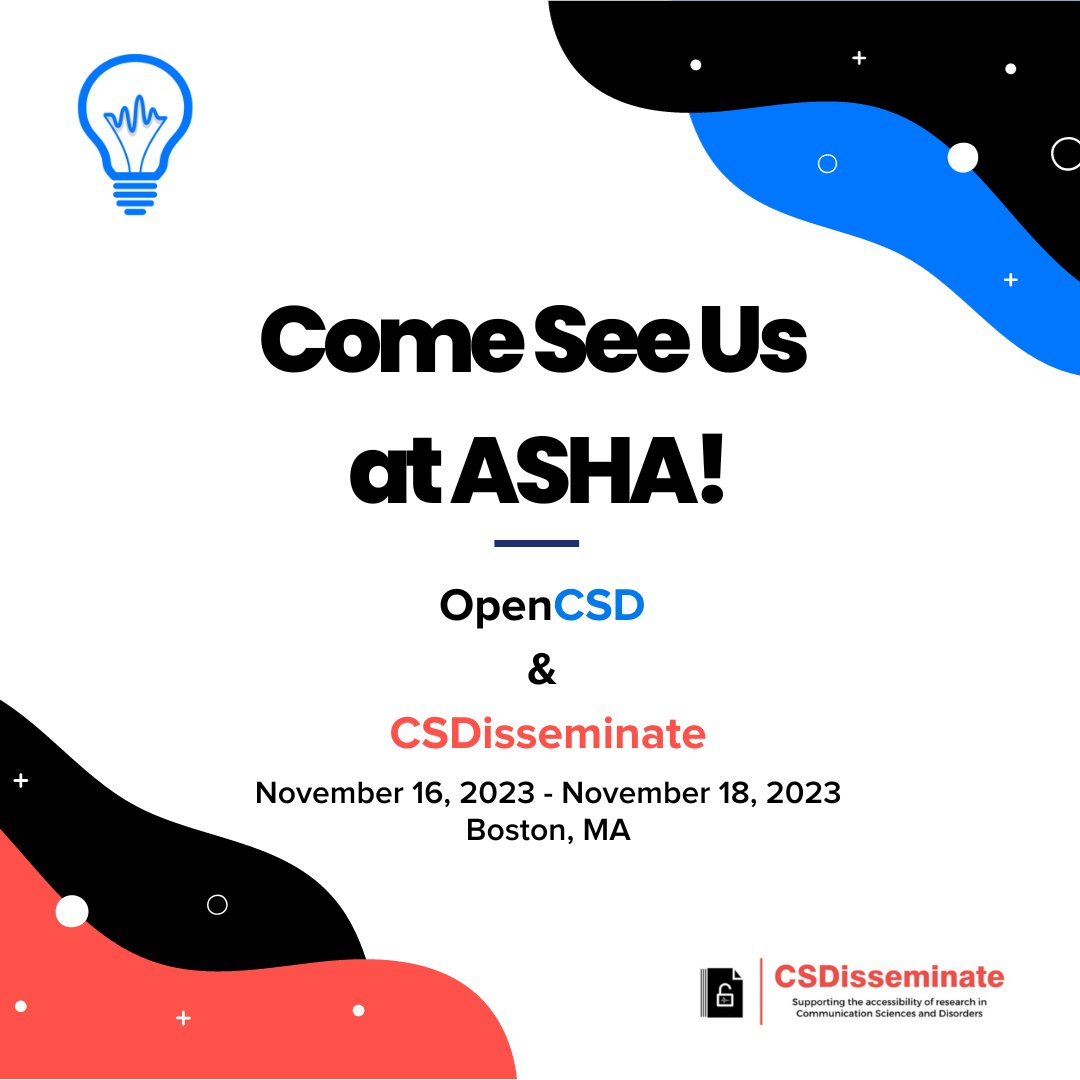 #ASHA2023 is right around the corner! We are very excited to announce that several #OpenCSD and @CSDisseminate collaborators will be presenting on topics related to #OpenScience in CSD! All our presentation information can be found in this thread! We hope to see you there!