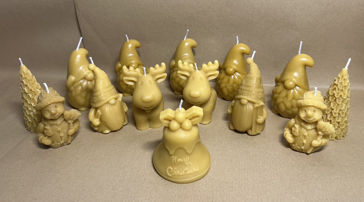 TylaGlasBees's tweet photo. We’ve been playing with some of our new candle moulds, here’s our new Christmas Beeswax Candle range.

#bees #beeswax #beeswaxcandlesforsale #beeswaxcandles #welshbees #candles https://t.co/dG91TLVIjp
