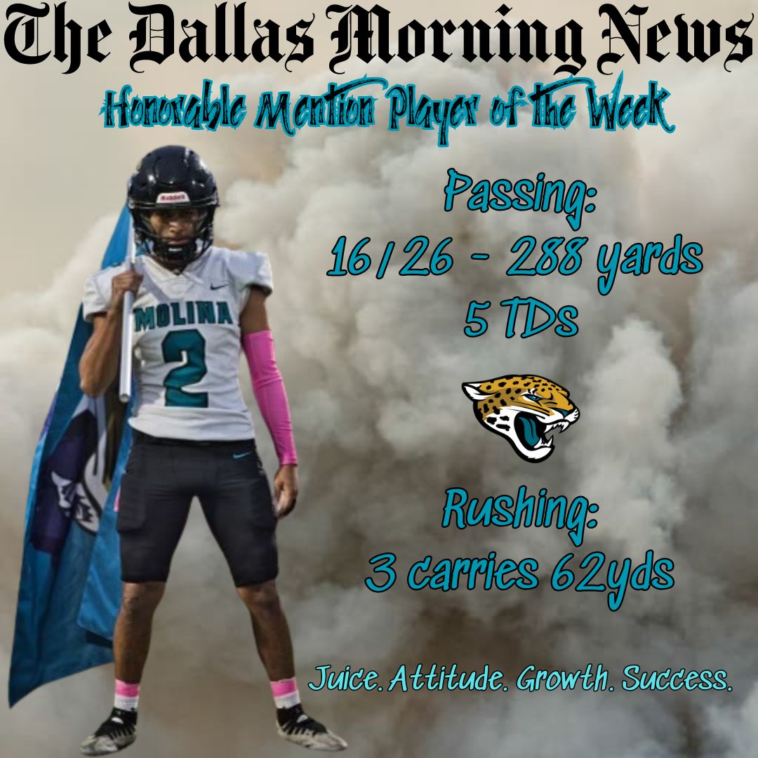 Shout out to Adan Ochoa for ANOTHER Dallas Morning News Honorable mention Player of the Week! Go Jags! @dallasathletics @Coachbru3 @JacobNunez27 @MolinaHigh @RecruitMoJags