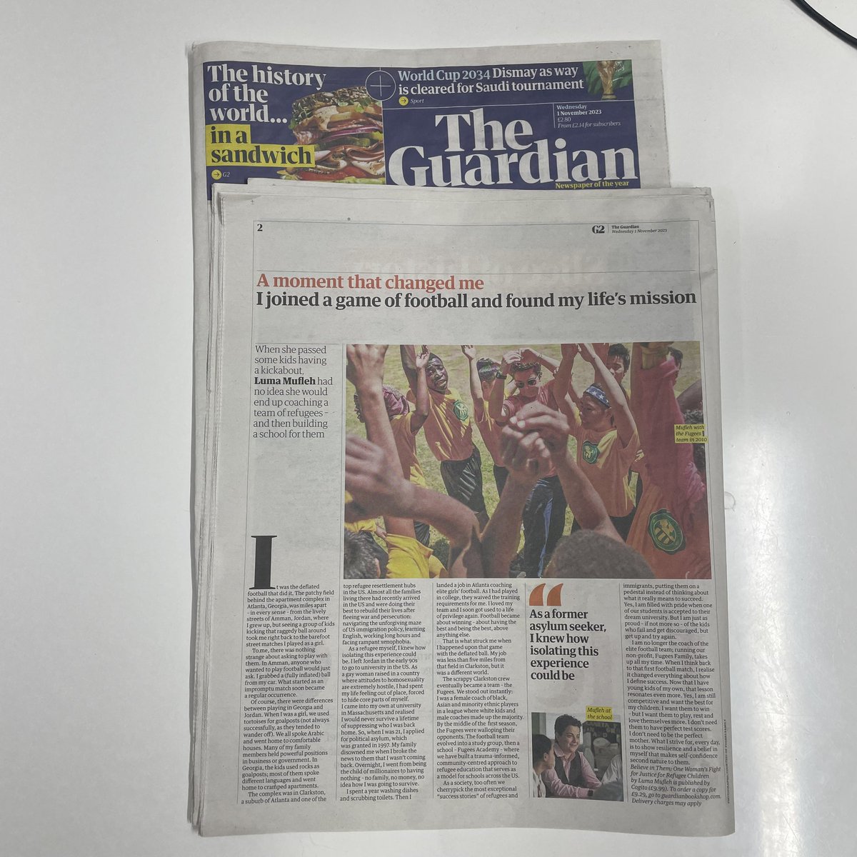 The wonderful @LumaMufleh was featured in today’s @guardian’s ‘A Moment That Changed Me’, telling the incredible true story about establishing the @fugeesfamily football team. Learn all about Luma’s inspirational story in her book, #BelieveInThem (@CogitoUKbooks).