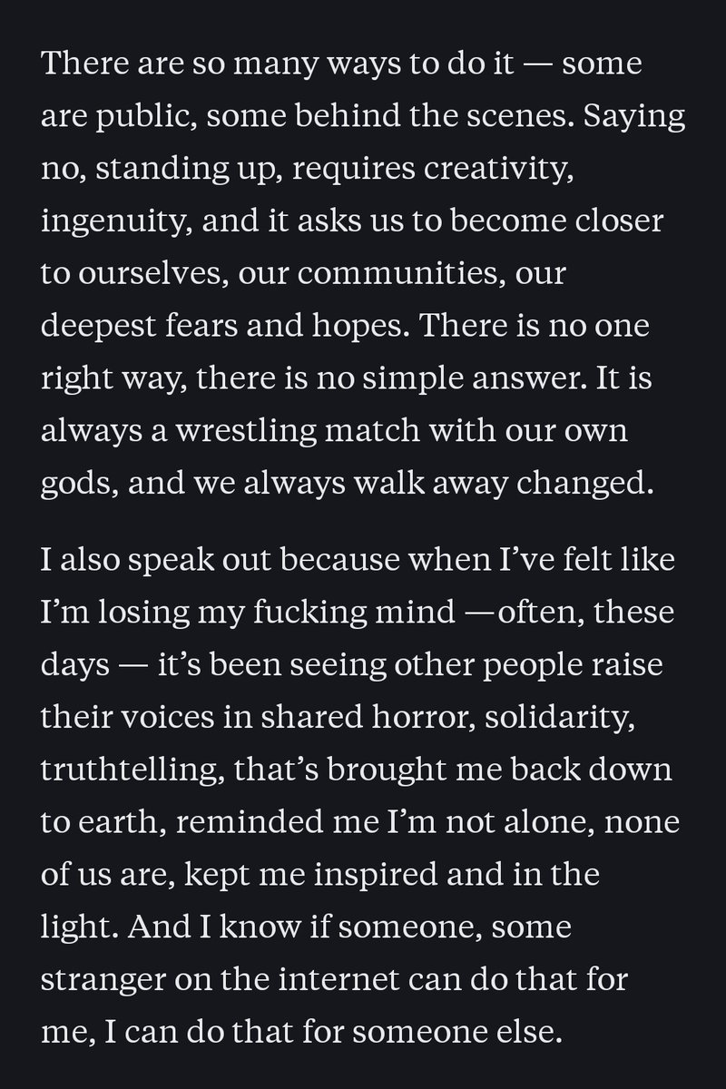 On my newsletter, an essay I've been wrestling with for WEEKS thru anger and grief. On Speaking Out. (1/3, link to the full piece below)