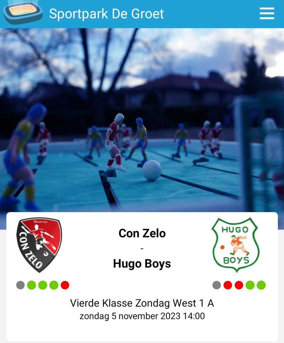 2️⃣ Zondag 14:00: V.V. Con Zelo - Hugo Boys. Een heerlijke derby die vorig jaar in 2-0 voor de Waarlanders eindigde. De plaatselijke pub heeft 2 bladen bier aan de winnaar belooft, dat moet wel een mooie wedstrijd worden!
Ben zelf ook aanwezig!🙂 (2) <a href="/VvZelo/">vv Con Zelo</a>