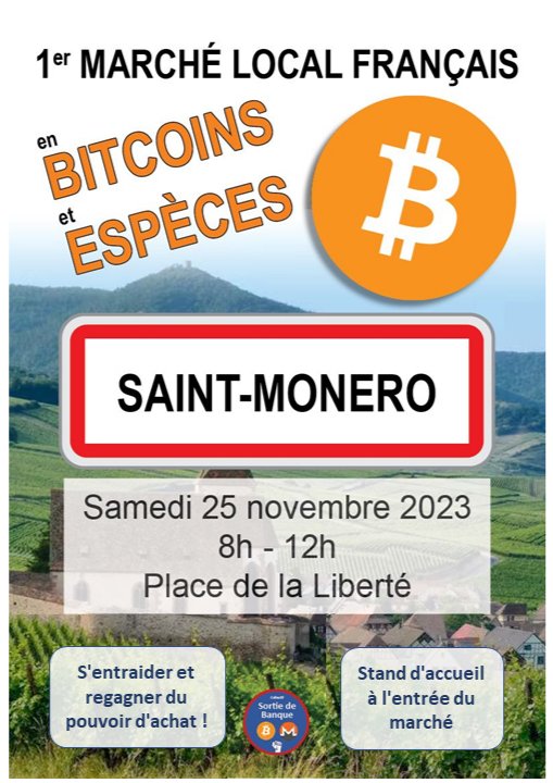 SortieDeBanque's tweet image. 1ère idée d&apos;affiche pour un futur marché de &quot;village #Bitcoin&amp;amp; espèces&quot; 🇫🇷 ! (Merci JM)

Cela pourrait résoudre 5 du top 10 des priorités des habitants 😮💪
Qu&apos;en pensez-vous ?